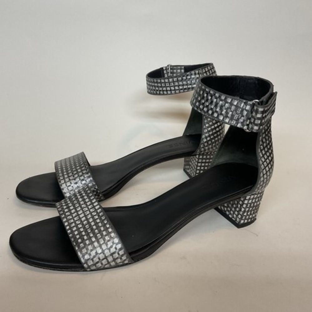 Vince Vero Cuoio Black/White Metallic Heels Sandal Women 7.5M Leather